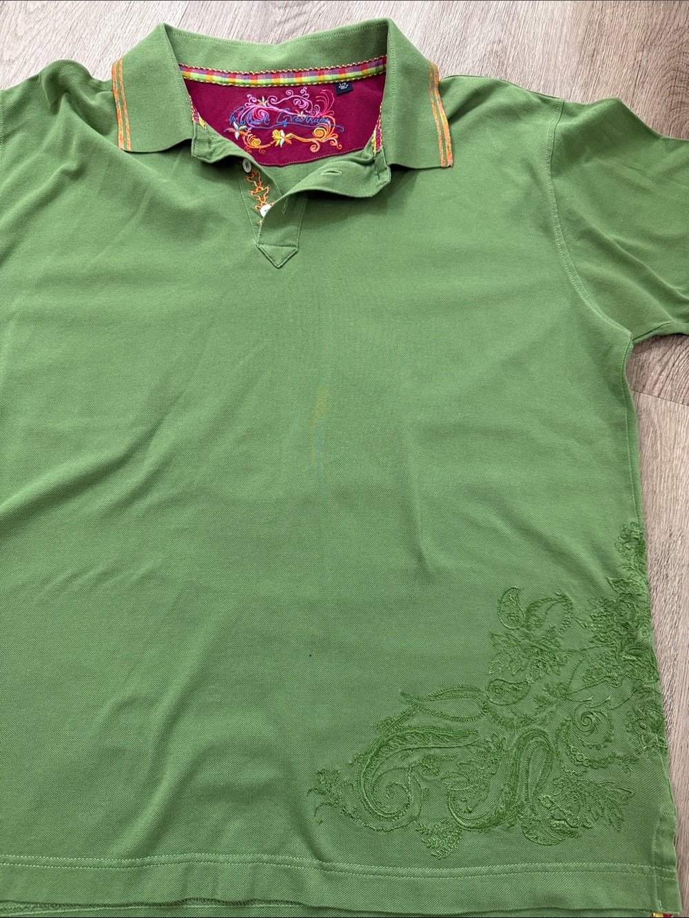 Robert Graham Green Embroidered Polo Shirt with Colorful Trim - Picture 2 of 6